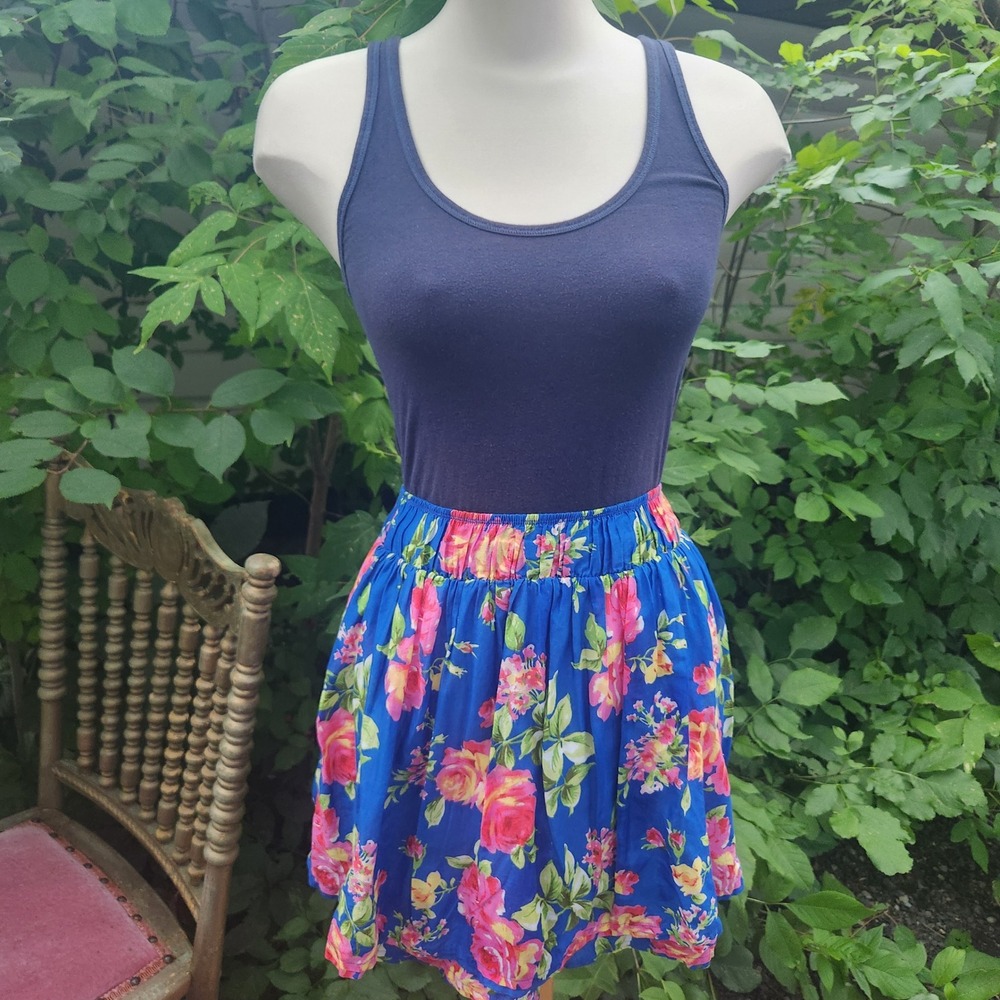 Abercrombie & Fitch Floral Mini Skirt Blue Pink‎ Roses Summer Youth L